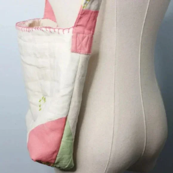 Quilted Linen Patchwork Tote Bag - Handmade Linen + Organic Cotton Purse - Picture 3 of 9